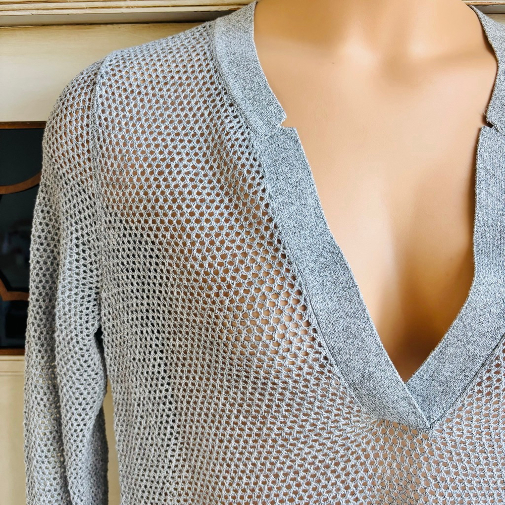EUC NIC+ZOE Metallic Mesh Stitch Sweater in Tarragon Open Weave | Sz M - Picture 2 of 13